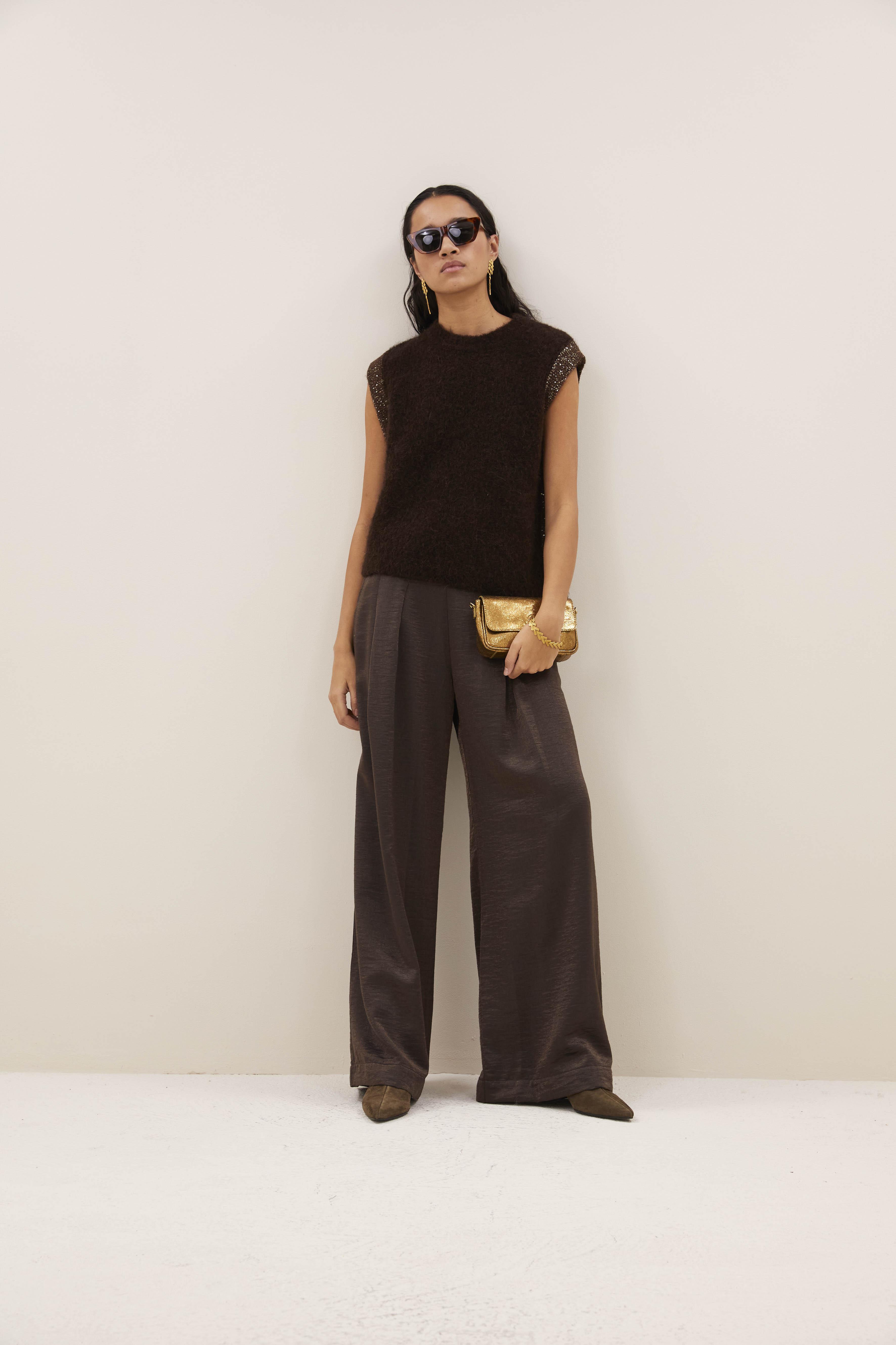 By-Bar Lodi Metallic Pants Damen Bundfalten Palazzo Hose bronze